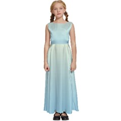 Cream Yellow To Baby Blue Linear Gradient Kids  Satin Sleeveless Maxi Dress by GradientsOmbre