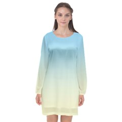 Baby Blue To Cream Yellow Linear Gradient Long Sleeve Chiffon Shift Dress 