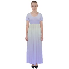 Cream Yellow To Pale Violet Linear Gradient High Waist Short Sleeve Maxi Dress