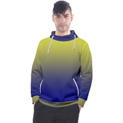 Electric Yellow To Navy Blue Linear Gradient Men s Pullover Hoodie by GradientsOmbre