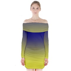 Navy Blue To Electric Yellow Linear Gradient Long Sleeve Off Shoulder Dress