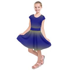 Electric Yellow To Navy Blue Bilinear Gradient Kids  Short Sleeve Dress