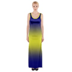Navy Blue To Electric Yellow Bilinear Gradient Thigh Split Maxi Dress