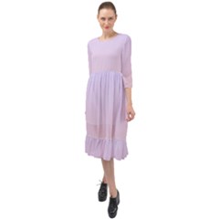 Pale Violet To Pale Pink Linear Gradient Ruffle End Midi Chiffon Dress