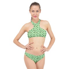 Leaves Pattern Texture Seamless High Neck Bikini Set