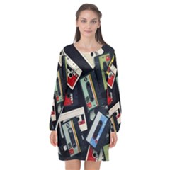 Abstract Case Long Sleeve Chiffon Shift Dress 