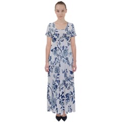Blue Vintage Background High Waist Short Sleeve Maxi Dress