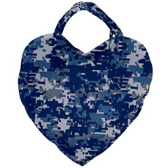 Blue, Camouflage, Cool, Navy, New, Pattern Giant Heart Shaped Tote