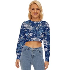 Blue, Camouflage, Cool, Navy, New, Pattern Lightweight Long Sleeve Sweatshirt by kyorashop23