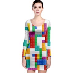 Colorful Bricks, Bricks, Colorful Long Sleeve Bodycon Dress