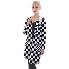 Pattern Checkered Squares Black White Pattern Hooded Pocket Cardigan