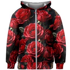 Red Roses Kids  Zipper Hoodie Without Drawstring