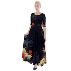 Korean Art Flowers Asian Pattern Half Sleeves Maxi Dress by Sabxi