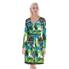 Avocado Long Sleeve Velvet Front Wrap Dress