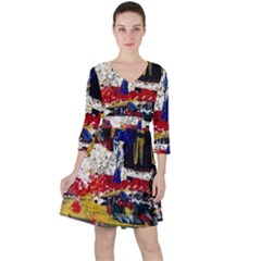Abstract-1 Quarter Sleeve Ruffle Waist Dress