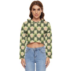 Retro 1880s Flowers Pattern 15 Women s Lightweight Cropped Hoodie
