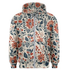 Retro Scandinavian Nordic Flowers Pattern Men s Zipper Hoodie