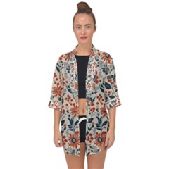 Retro Scandinavian Nordic Flowers Pattern Open Front Chiffon Kimono by violetheavensky