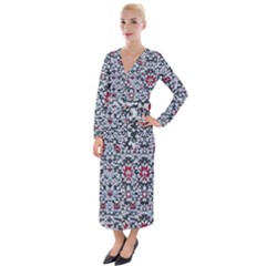 Gothic Leaf Pattern 6 Velvet Maxi Wrap Dress