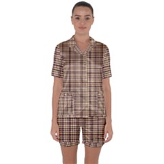 Retro 60s 50s Plaid Pattern 3 Satin Short Sleeve Pajamas Set