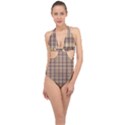 Retro 60s 50s Plaid Pattern 3 Halter Front Plunge Swimsuit View1