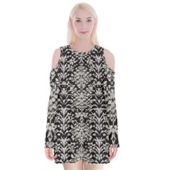 Gothic Leaf Pattern 4 Velvet Long Sleeve Shoulder Cutout Dress
