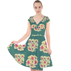 Retro 1880s Flowers Pattern 6 Cap Sleeve Front Wrap Midi Dress