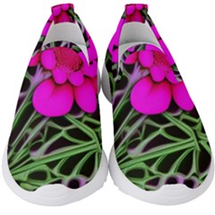 Mid Century Retro Floral 1970s 1960s Pattern 99 Kids  Slip On Sneakers