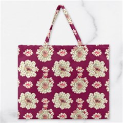 Retro 1880s Flowers Pattern Zipper Large Tote Bag by violetheavensky