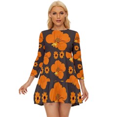 Retro 40s 50s Flowers Pattern Halloween 2 Long Sleeve Babydoll Dress by violetheavensky
