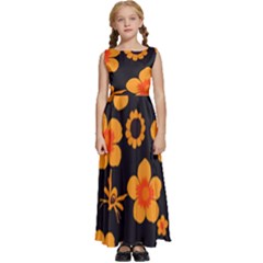 Retro 40s 50s Flowers Pattern Halloween Kids  Satin Sleeveless Maxi Dress by violetheavensky