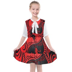 Red Yin Yang Dragons Kids  All Frills Chiffon Dress by JeffBartels
