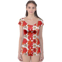 Mid Century Retro Floral 1970s 1960s Pattern 91 Boyleg Leotard 
