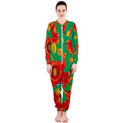 Mid Century Retro Floral 1970s 1960s Pattern 89 Onepiece Jumpsuit (ladies)