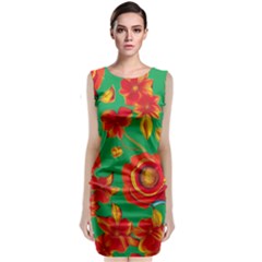 Mid Century Retro Floral 1970s 1960s Pattern 89 Sleeveless Velvet Midi Dress
