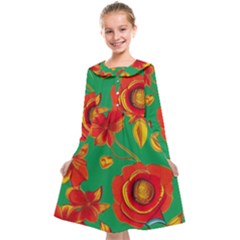 Mid Century Retro Floral 1970s 1960s Pattern 89 Kids  Midi Sailor Dress