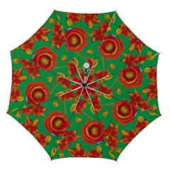 Mid Century Retro Floral 1970s 1960s Pattern 89 Automatic Folding Umbrella With Case (medium)