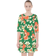 Mid Century Retro Floral 1970s 1960s Pattern 94 Quarter Sleeve Pocket Dress