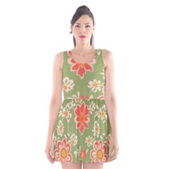 Retro 40s 50s Mexico Flowers Pattern 3 Scoop Neck Skater Dress
