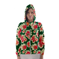 Retro 40s 50s Mexico Flowers Pattern 2 Women s Hooded Windbreaker