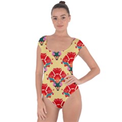 Retro 40s 50s Mexico Flowers Pattern 4 Short Sleeve Leotard 