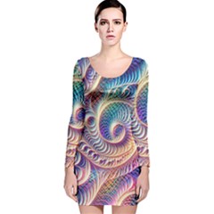 Abstract Fractal Art Swirl Pattern Long Sleeve Velvet Bodycon Dress