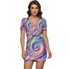Abstract Fractal Art Swirl Pattern Low Cut Cap Sleeve Mini Dress