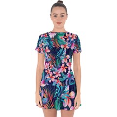 Hawaiian Flowers Hawaii Drop Hem Mini Chiffon Dress