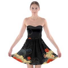 Korean Art Flowers Asian Pattern Strapless Bra Top Dress