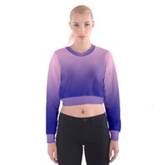Cotton Candy Pink To Navy Blue Linear Gradient Cropped Sweatshirt by GradientsOmbre