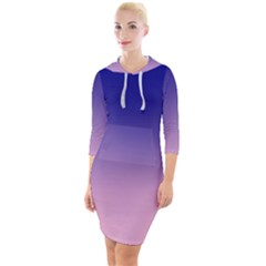 Navy Blue To Cotton Candy Pink Linear Gradient Quarter Sleeve Hood Bodycon Dress