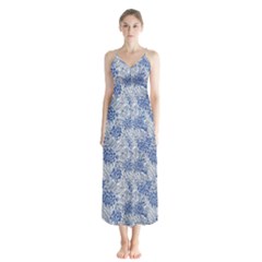 Blue Roses Button Up Chiffon Maxi Dress