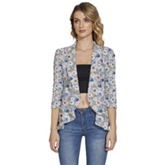 Grey Roses Women s 3/4 Sleeve Ruffle Edge Open Front Jacket
