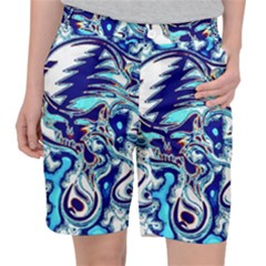Trippy Dippy Bears Blue Dancing Greatful Dead Skull Steal Your Face Women s Pocket Shorts